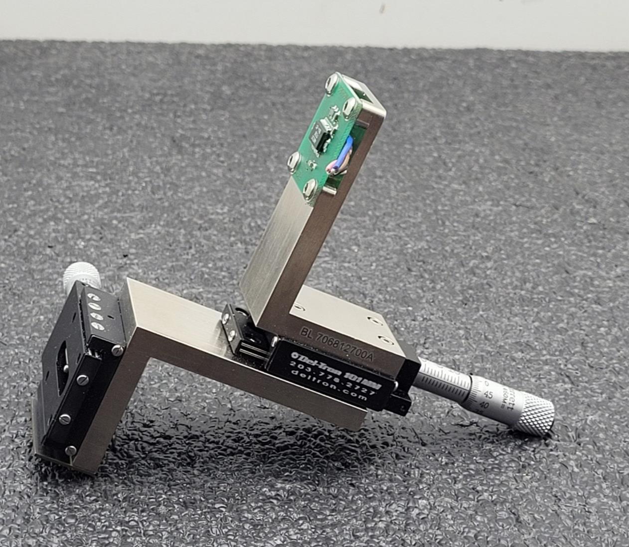 2x Del-Tron 101MM Micrometer Positioning Stage 13mm Travel 1.8kg Load, M2 Holes