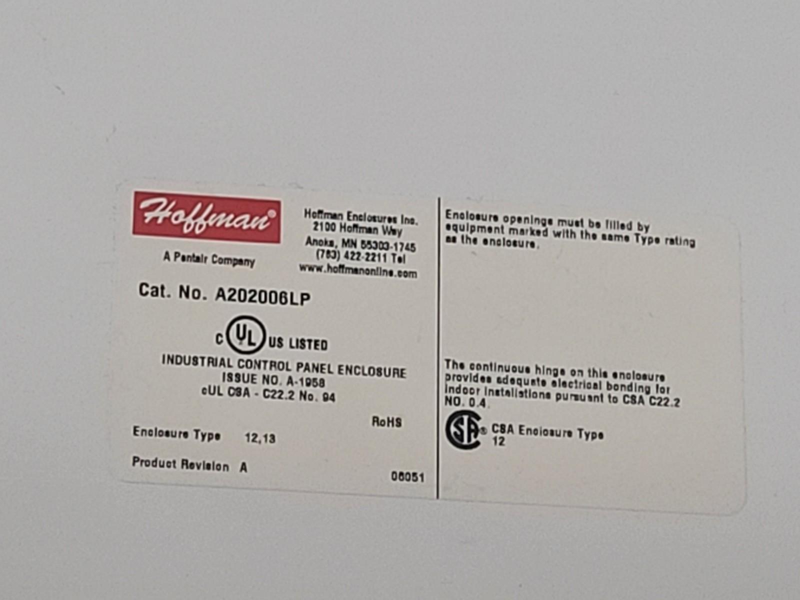 Hoffman Grey A202006LP Metallic Electical Panel Enclosure Waterproof 20x20x16"