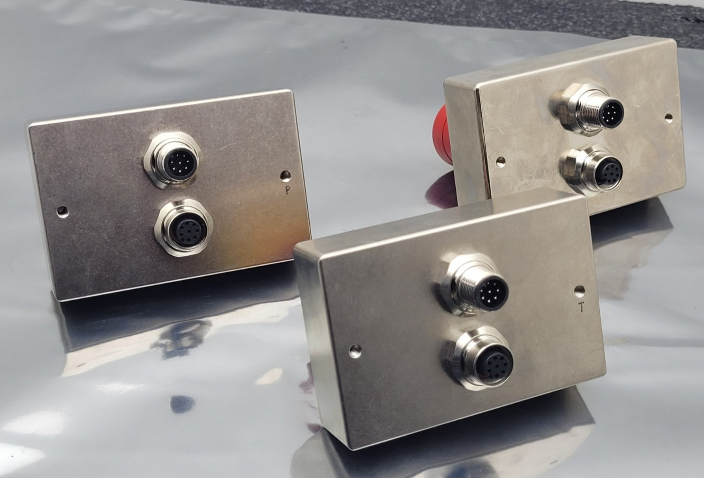 Lot of 3 EMO 100482778 REV A Push Button SS Control Box I/O Panel 8 and 9 pin