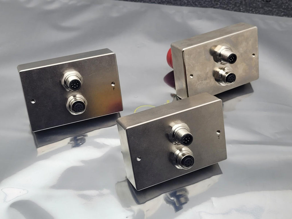 Lot of 3 EMO 100482778 REV A Push Button SS Control Box I/O Panel 8 and 9 pin