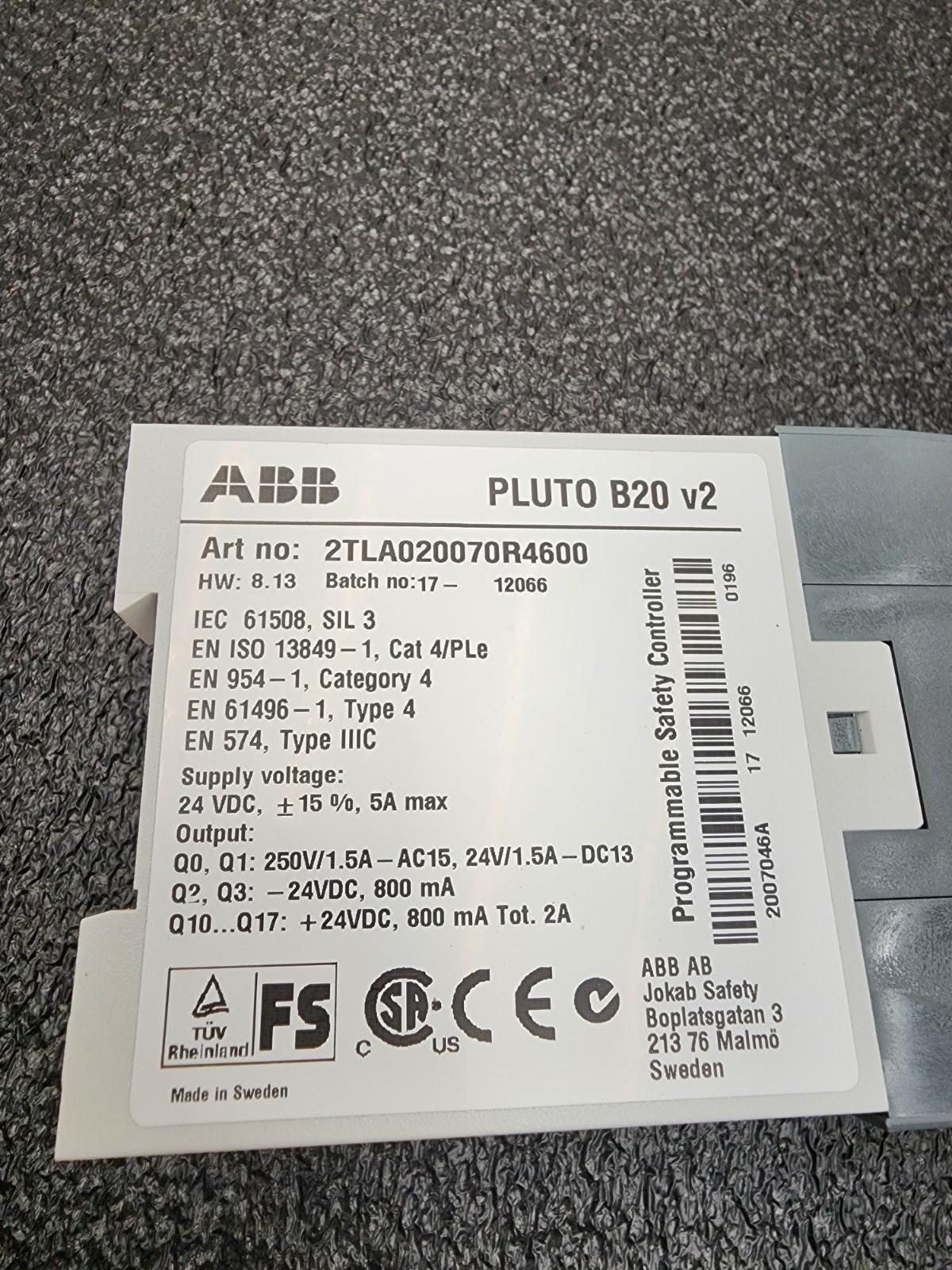 Jakob Safety ABB Pluto B20 v2 Safety Relay 4x 4-20mA/0-10V analog inputs 24VDC