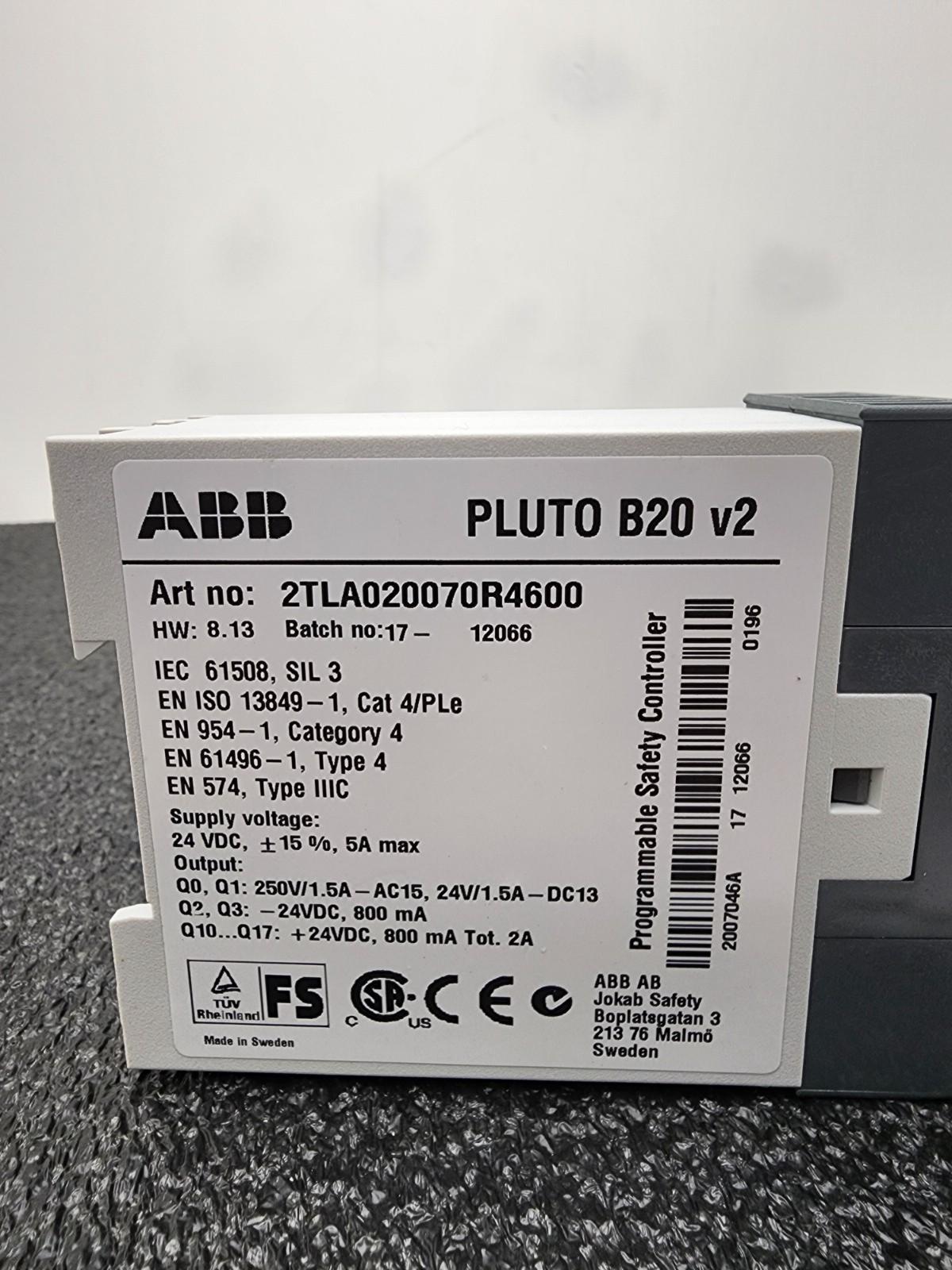 Jakob Safety ABB Pluto B20 v2 Safety Relay 4x 4-20mA/0-10V analog inputs 24VDC