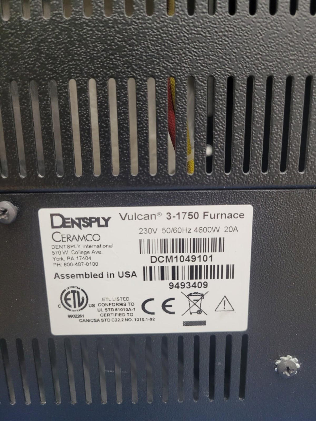 Ney Vulcan 3-1750 Burnout Lab Muffle Oven Furnace Dental Chamber 50°C to 1100°C