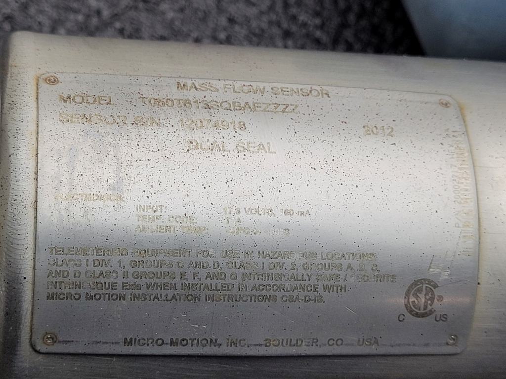 Micro Motion T050T613SQBAEZZZZ Mass Flow Sensor T Series Coriolis Meter 1/2"