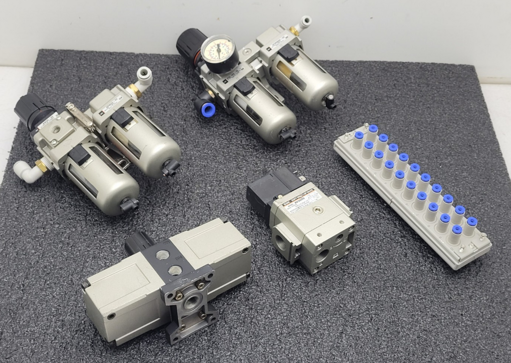 Lot of 5 SMC AFM30-03 Pneumatic Booster, 2x Regulator Solenoid Soft Start Valve