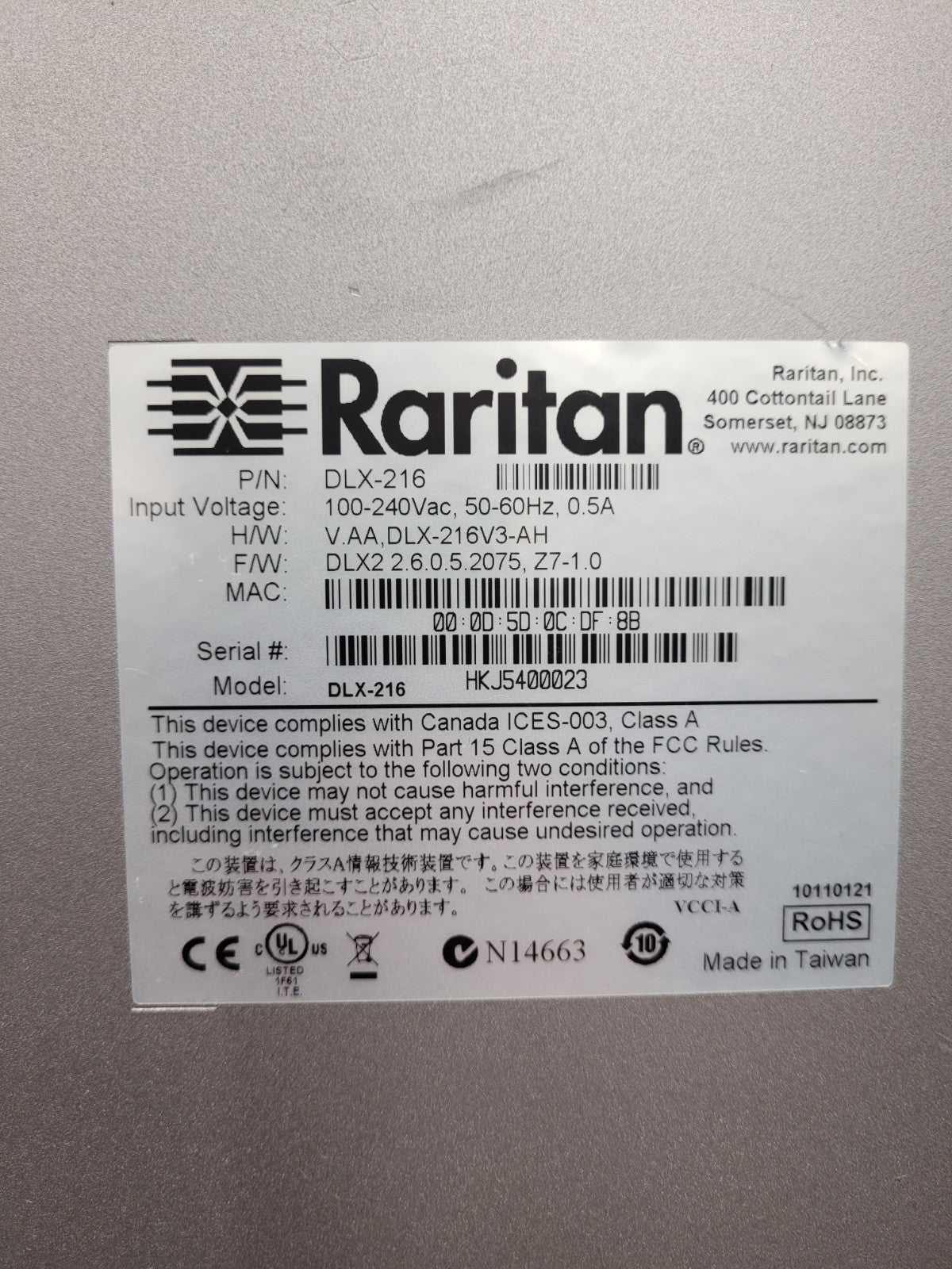 Raritan DLX-216V3-AH 16-port Dominion LX-216 Rackmount KVM Switch Tested Works C