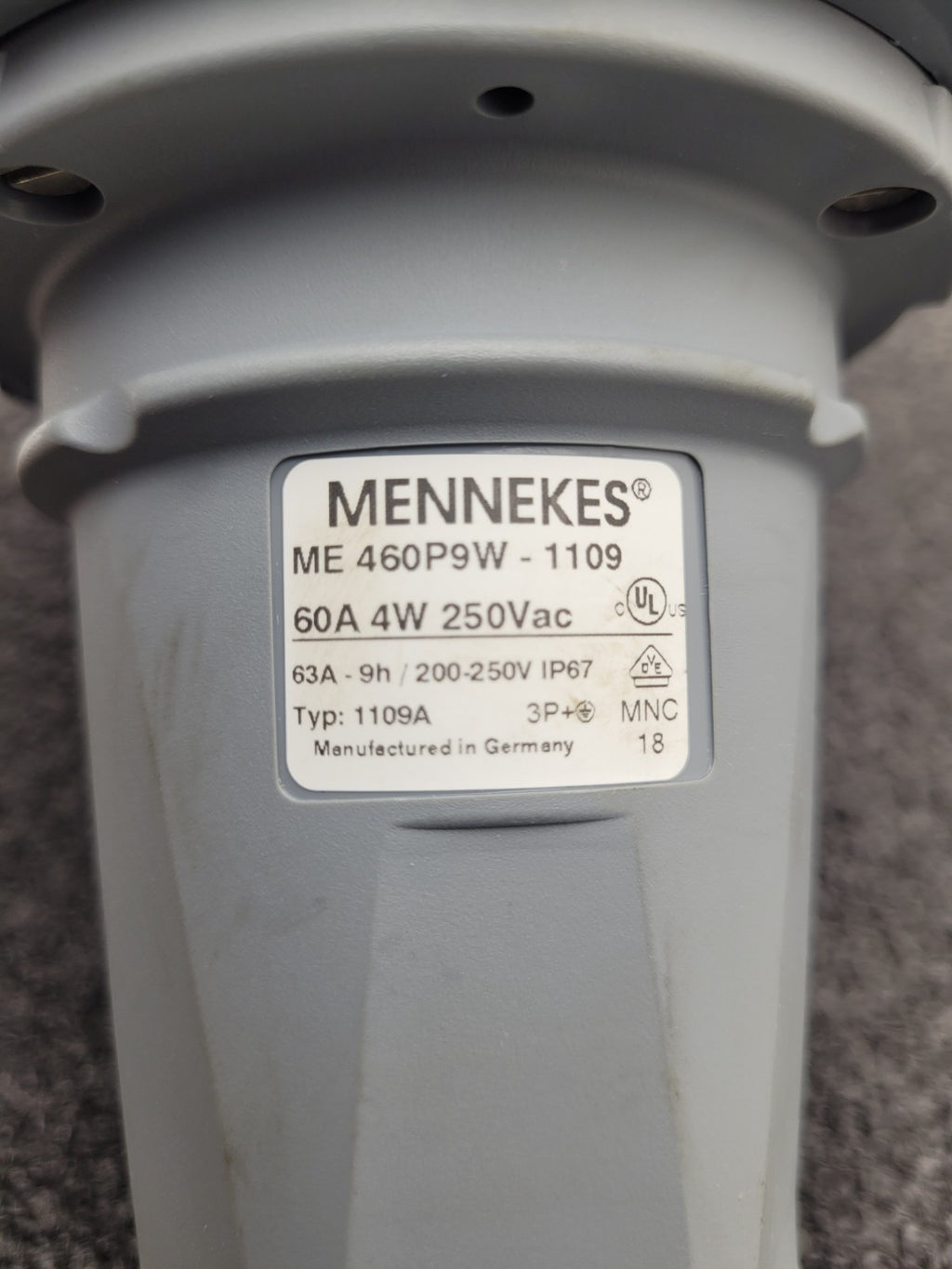 MENNEKES ME460P9W-1109 Pin Sleeve Plug 5 Pin and Sleeve 60A 4W 3PH 250VAC IP67