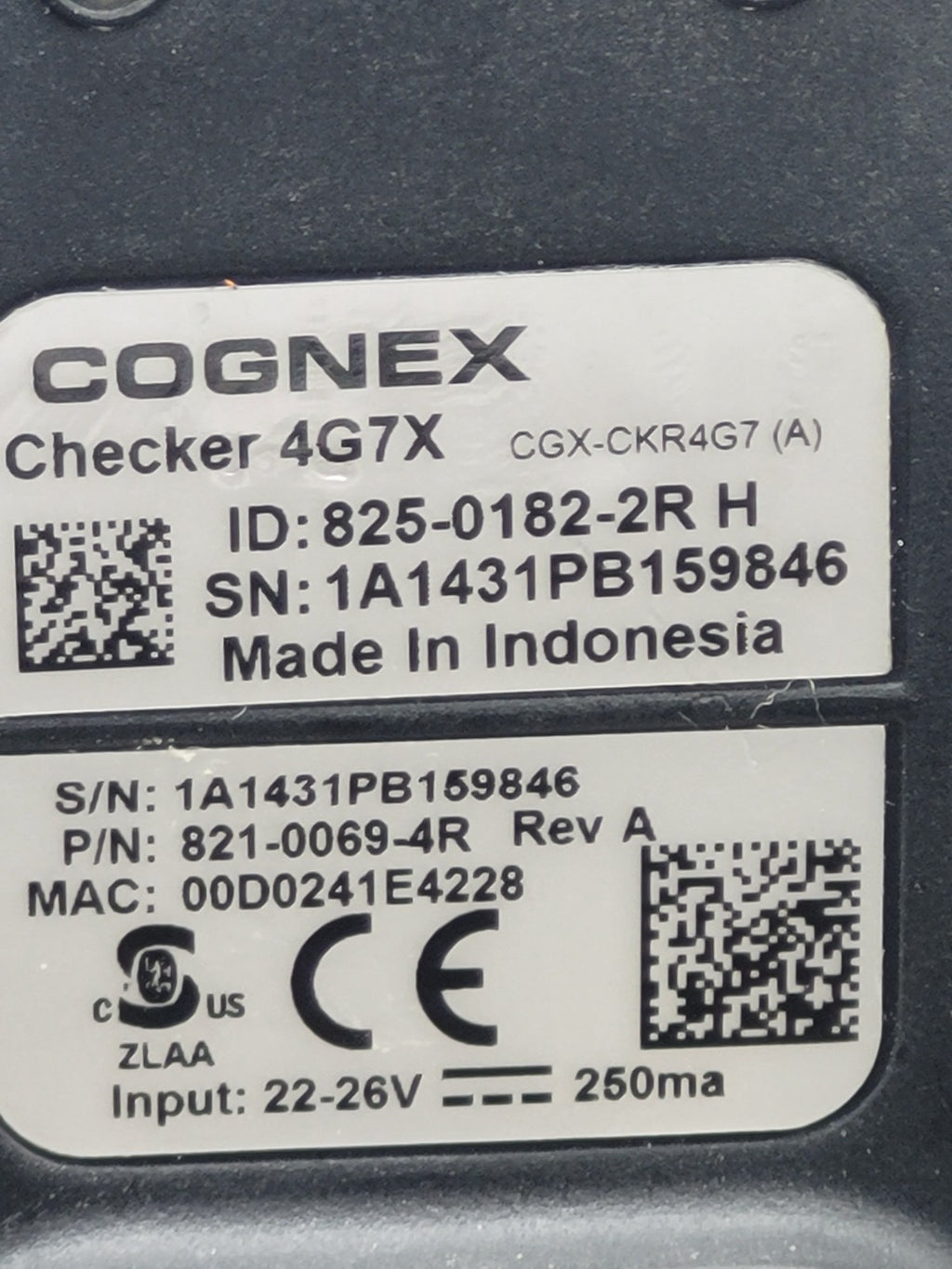 Cognex Checker 4G7X Vision Sensor 825-0182-2R RevA Industrial Camera 821-0069-4R