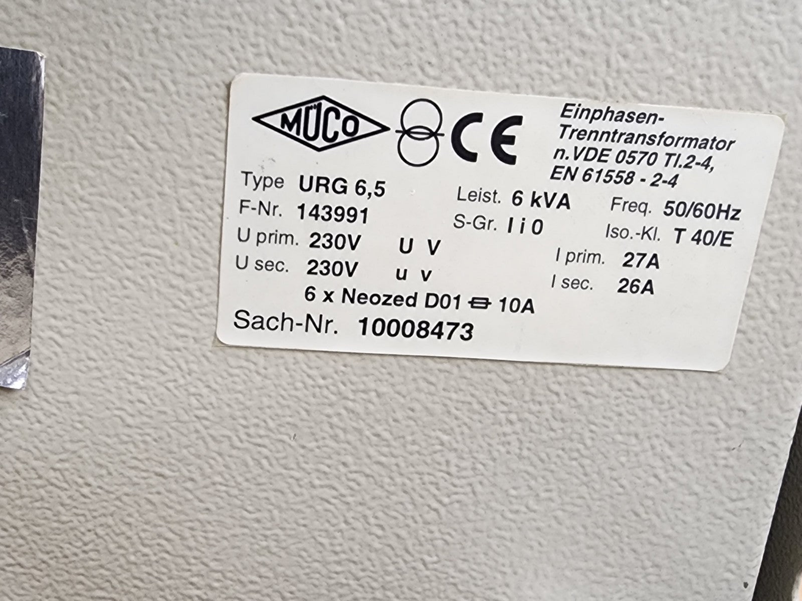 Muco Einphasen Isolation Transformer EN 61558-2-4 Transformer 6KVA 230V - 230VAC