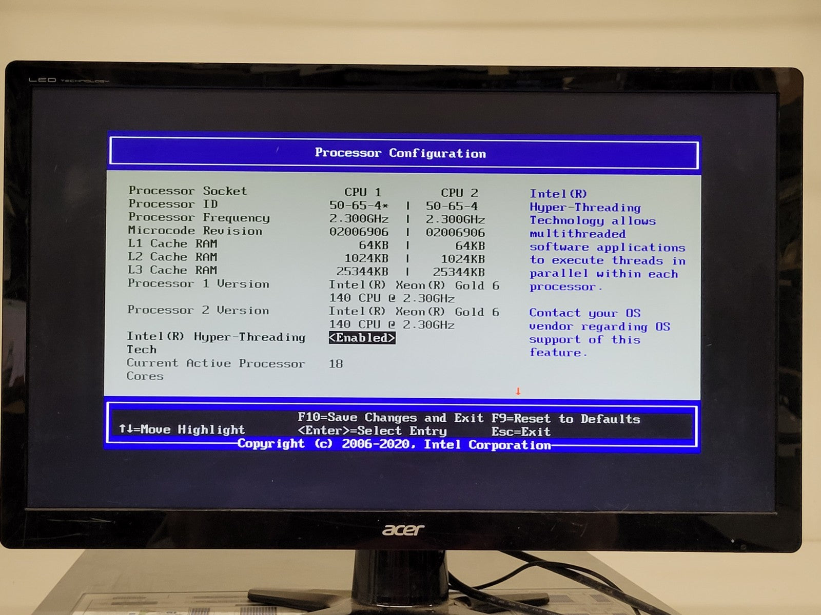 1UI Intel S2600WF Server 2x Xeon Gold 6140 2.3GHz Processors No Ram 4x LFF [B]