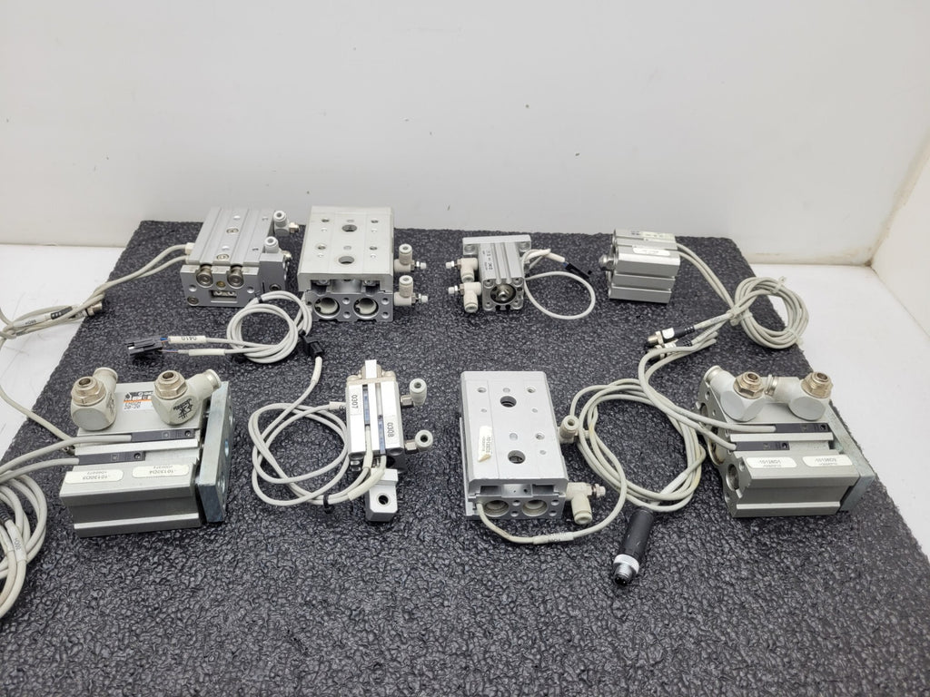 Lot of - 8 Assorted  SMC MXS 100PSI Linear Slide Guide Cylinder w/sensors
