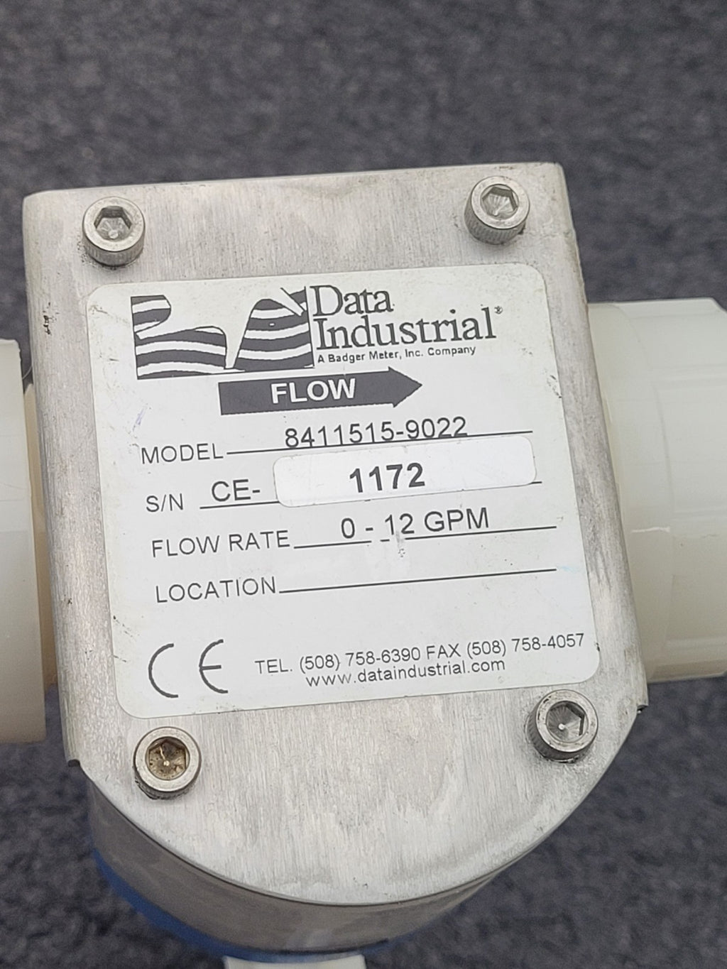 Data Industrial 8411515-9022 Flow Sensor 0-12 GPM Rate Chemical Flow Sensor