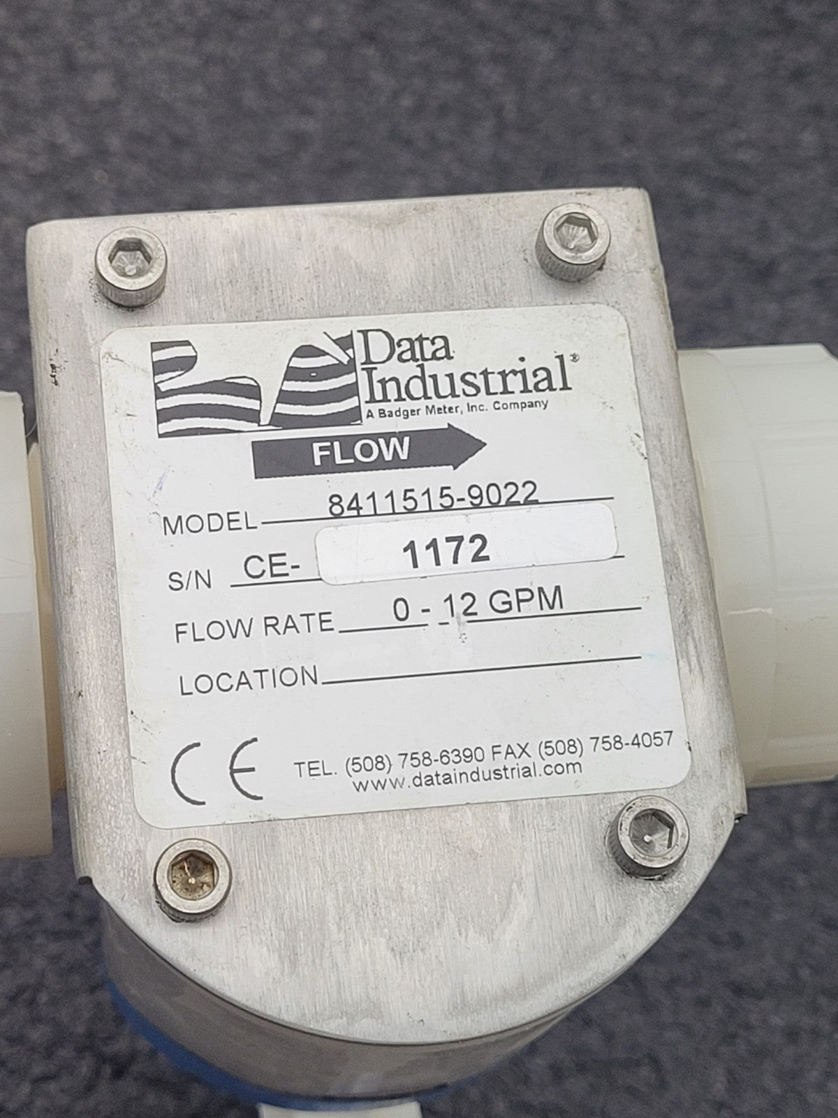 Data Industrial 8411515-9022 Flow Sensor 0-12 GPM Rate Chemical Flow Sensor