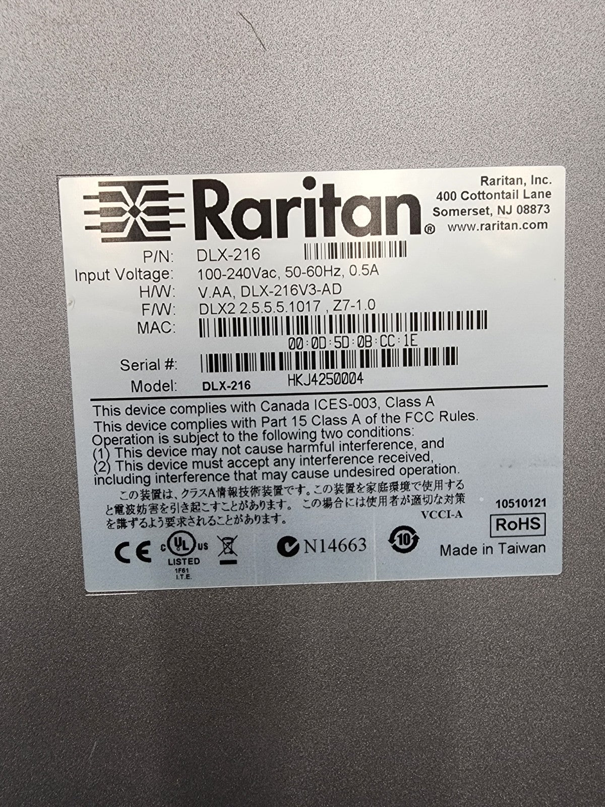 Raritan DLX-216V3-AD 16-port Dominion LX-216 Rackmount KVM Switch Tested Working