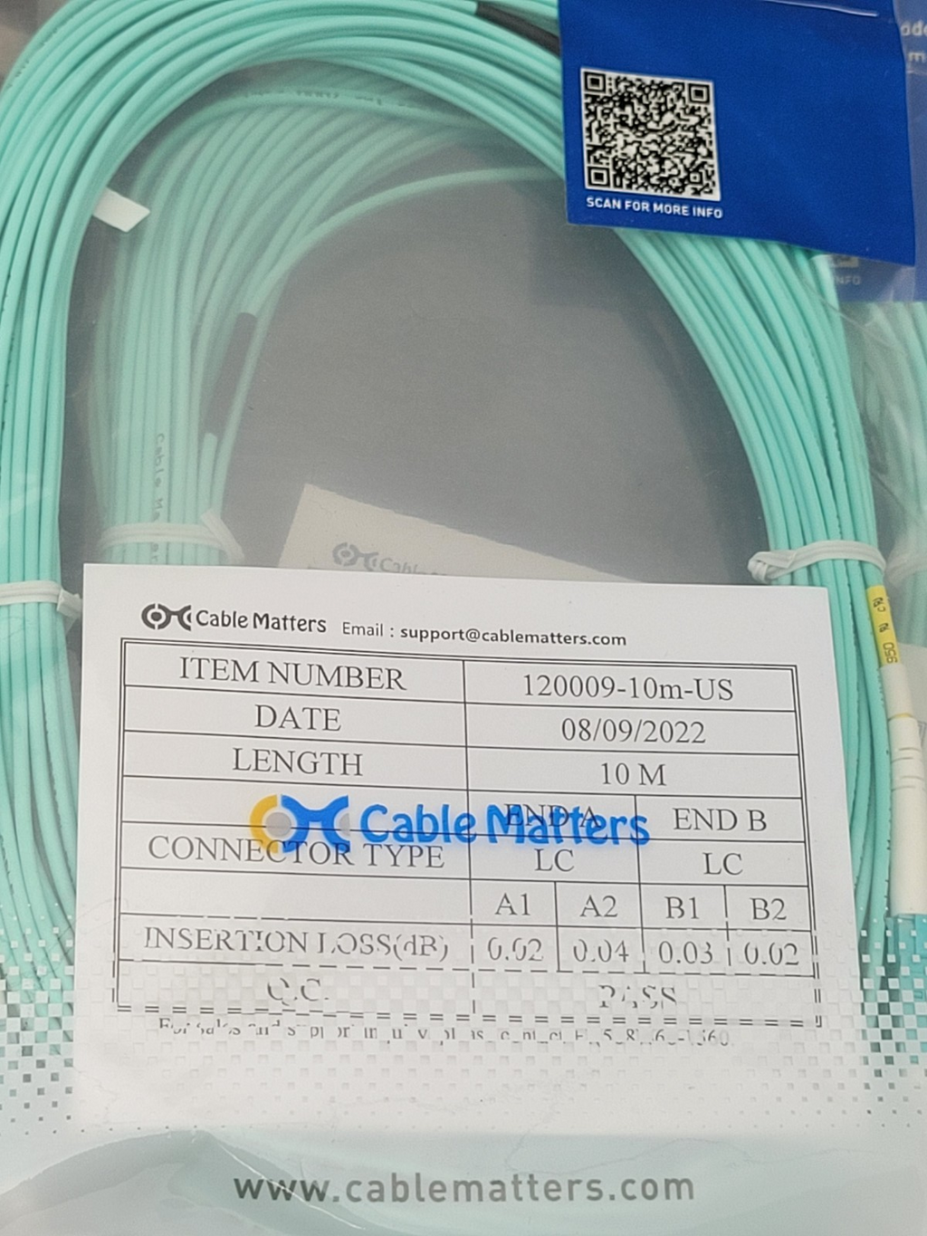 Lot of 9x OM4 LC LC DX 15M Fiber Optic Assy Patch Cable 50ft LC/LC MM DX