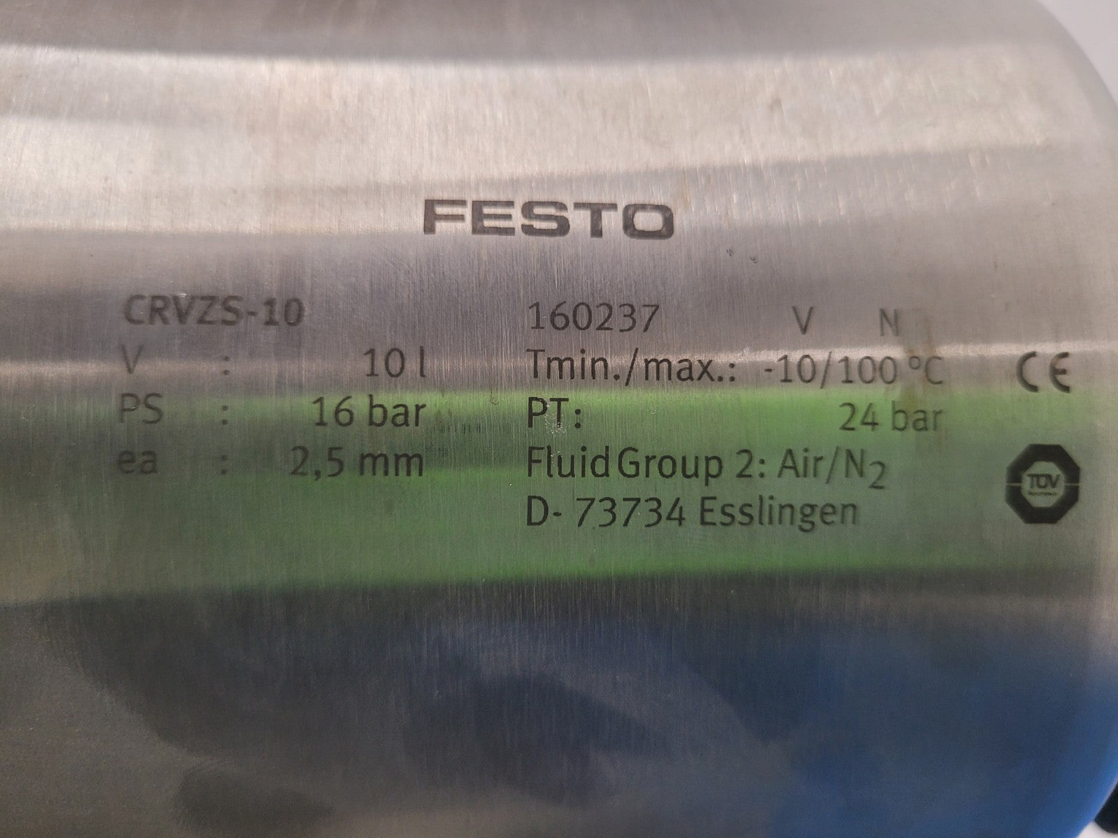 FESTO Compressed Air Reservoir Tank Expansion CRVZS-10 160237 10l 16Bar