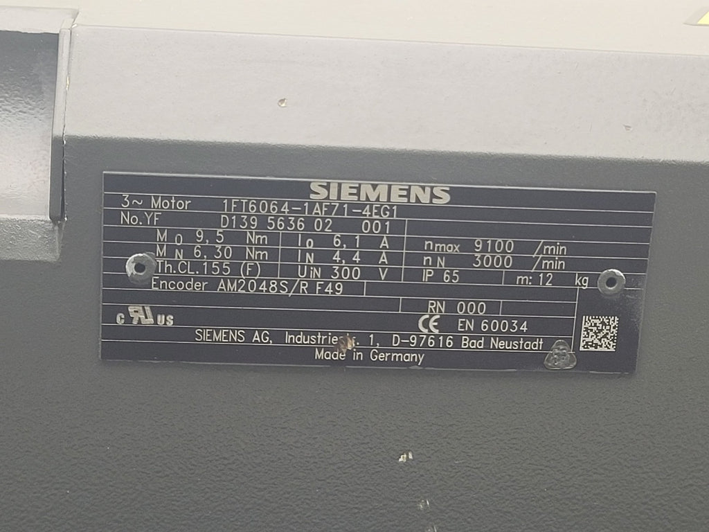 Siemens 1FT6 Servo Motor 1FT6064-1AF71-4EG1 SIMOTICS S 3000RPM Working Pull
