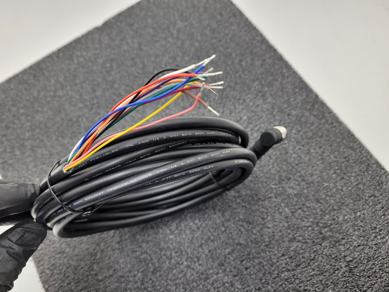 FINECABLES E343967 12Pin M12 Barrel Right Angle Male 12 Conductor New Pigtail 6M