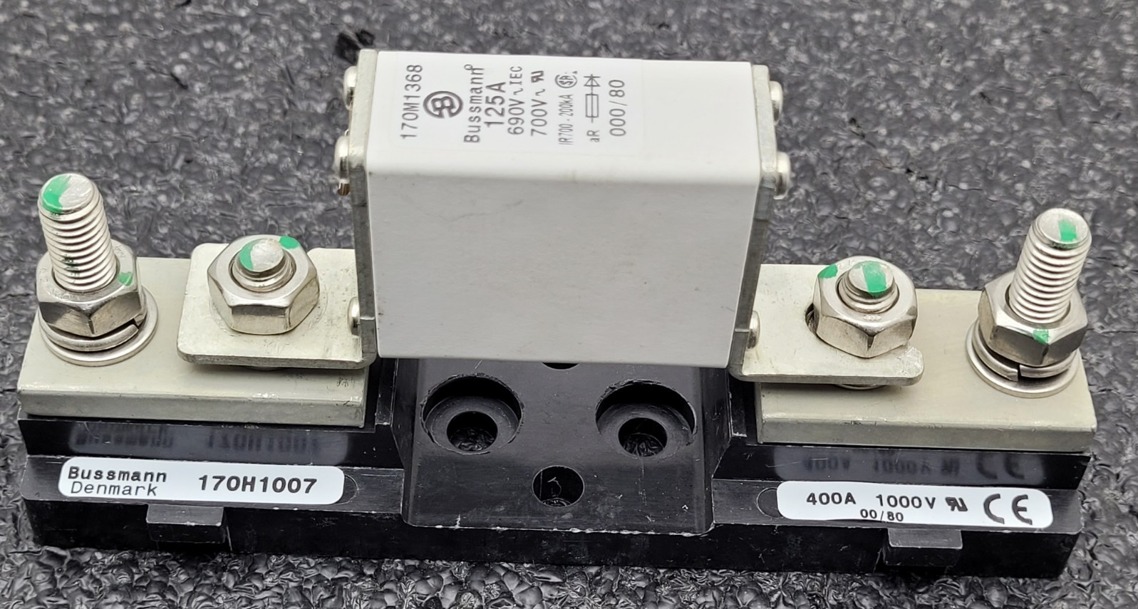 Lot of 6 Bussmann Buss 170M1368 125A 690V Fuse w/ 170H1007 Base 400A 1000V