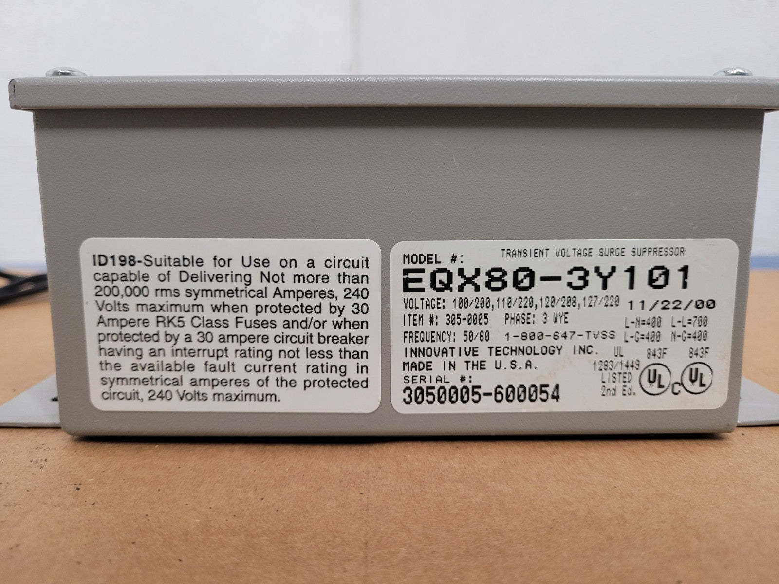 Equalizer Invovative Tech Transient Voltage Surge Supressor 3PH WYE EQX80-3Y101