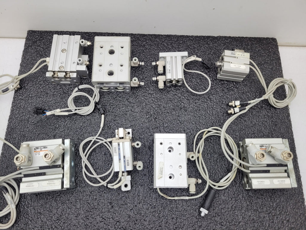 Lot of - 8 Assorted  SMC MXS 100PSI Linear Slide Guide Cylinder w/sensors