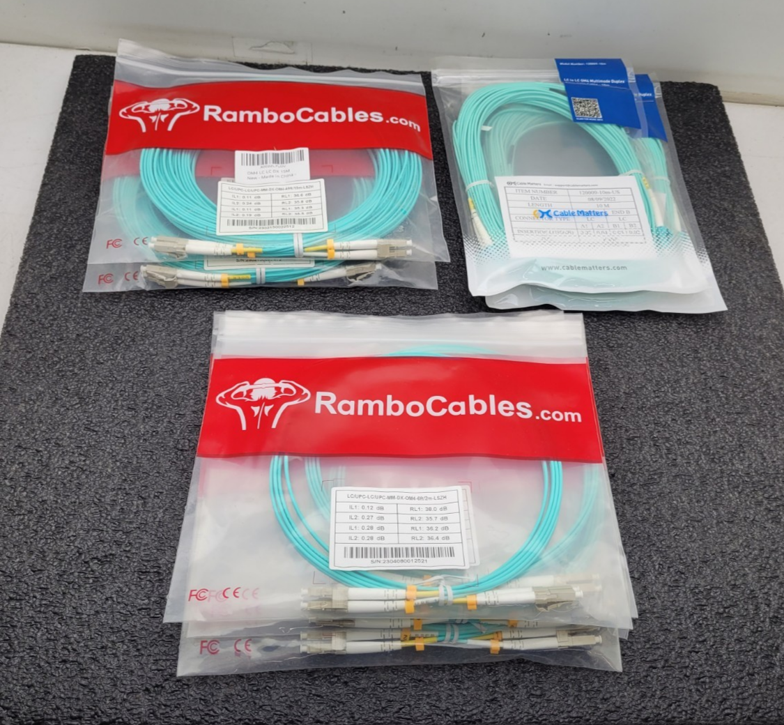Lot of 9x OM4 LC LC DX 15M Fiber Optic Assy Patch Cable 50ft LC/LC MM DX