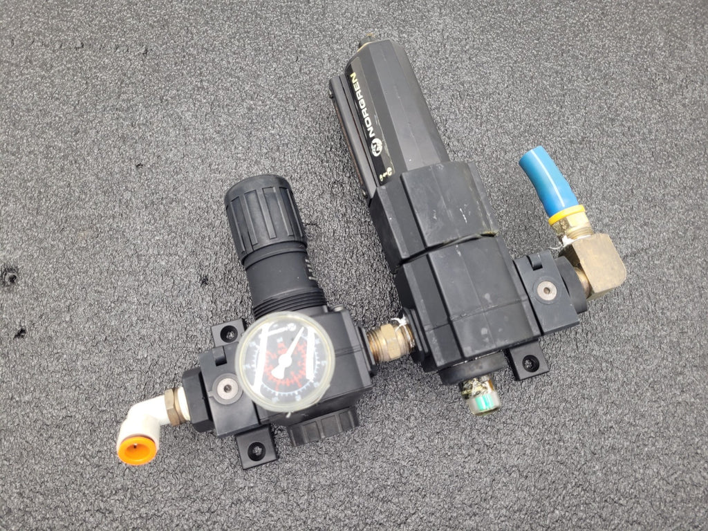 Lot of 4 Norgren R74G-4AK-RMG Filter Regulator Assembly 1x SMC NAV4000 Solenoid
