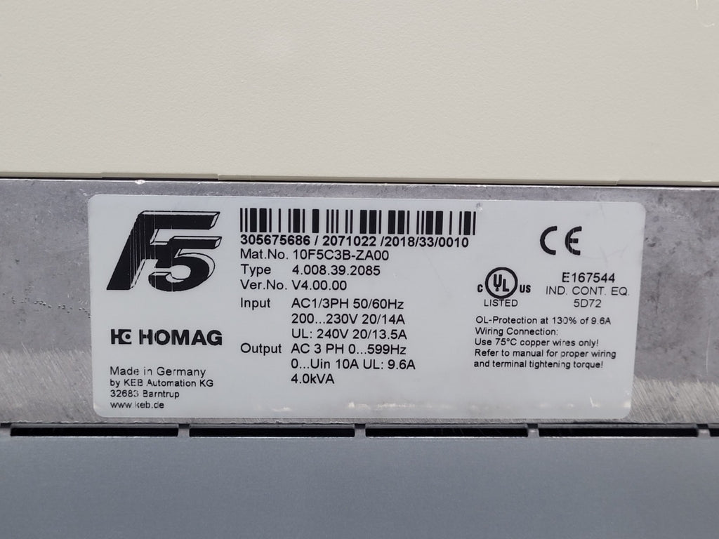 HOMAG / KEB Combivert 10F5C3B-ZA00 Frequency Drive VFD AC Controller 240VAC 4kVA