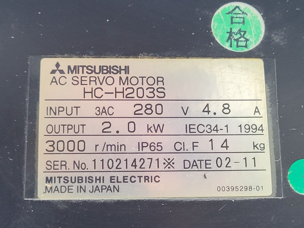 MITSUBISHI HC-H2035 AC Servo Motor 280V 4.8A 3000RPM Working Pull from CNC