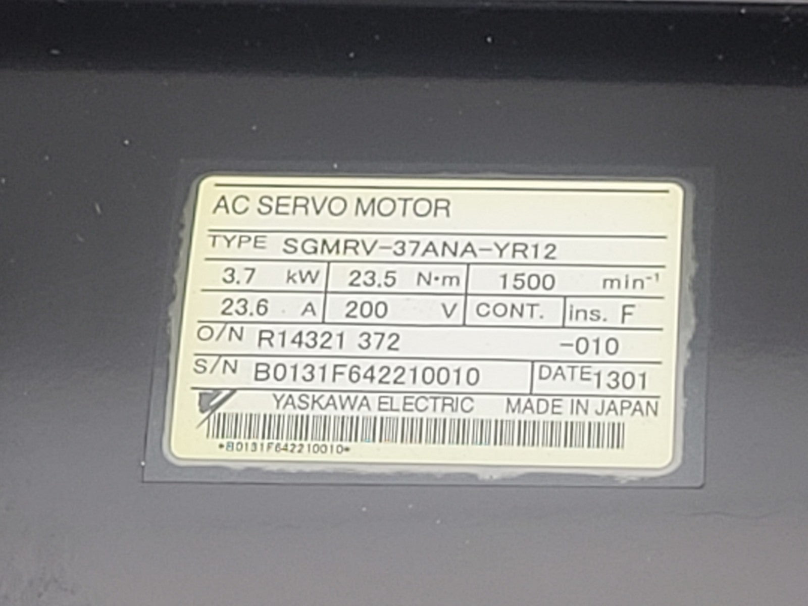 Yaskawa Electric Servo Motor SGMRV-37ANA-YR12 [A1]