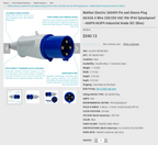 Walther Electric 260409 Pin and Sleeve Plug 60A/63A 9h 4 Wire 3Ø 200-250VAC