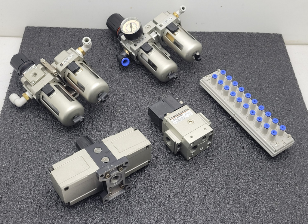 Lot of 5 SMC AFM30-03 Pneumatic Booster, 2x Regulator Solenoid Soft Start Valve