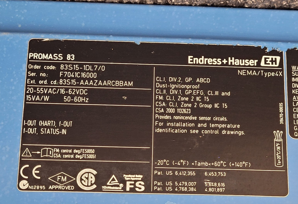 Endress+Hauser PROMASS S Mass Flowmeter 83S15-1DL7/0 Flow Controller +XMTR B [2]