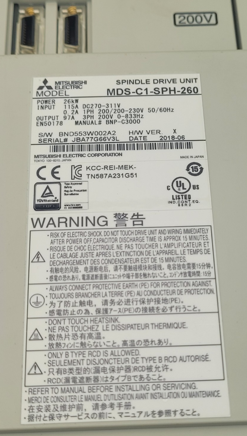 Mitsubishi MDS-C1-SPH-260 Servo Spindle Drive Controller 2018 Date Code