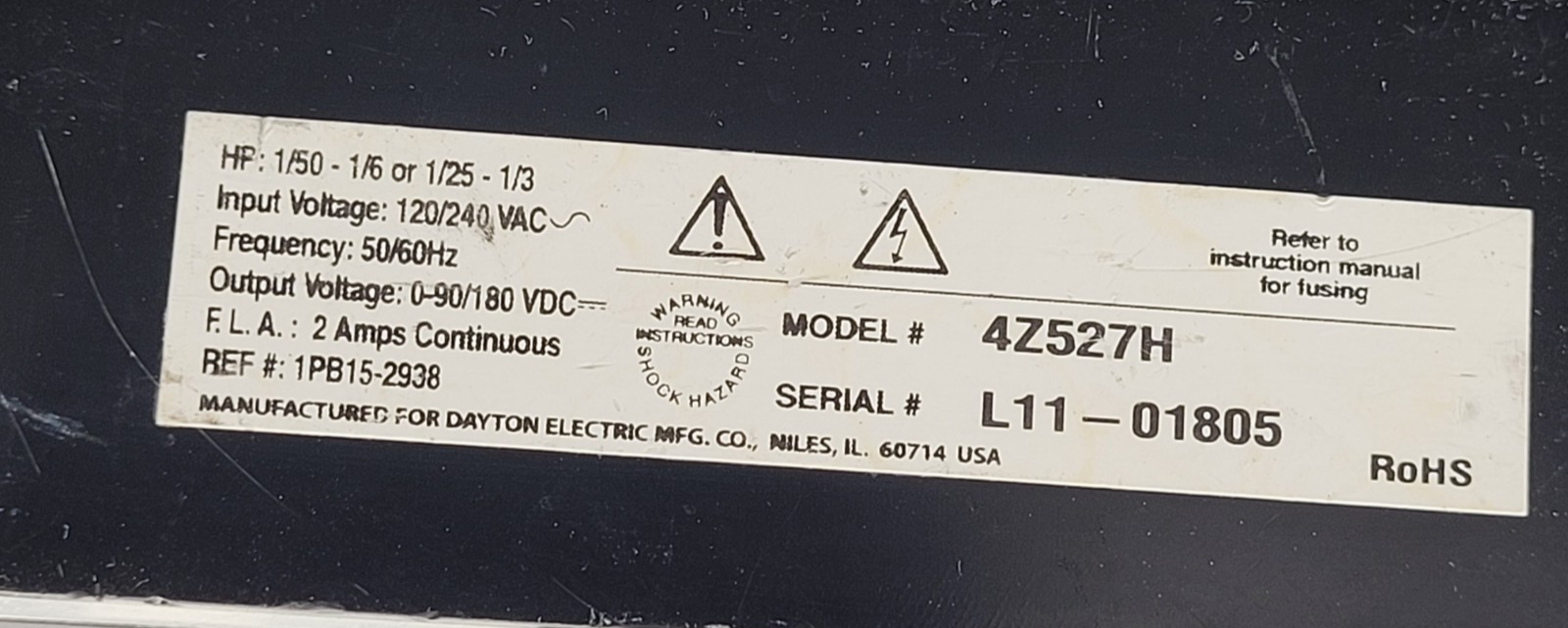 Dayton DC Speed Control + Lightnin Mixer Model G1Y03 24A2BEPM 2500RPM Stirrer
