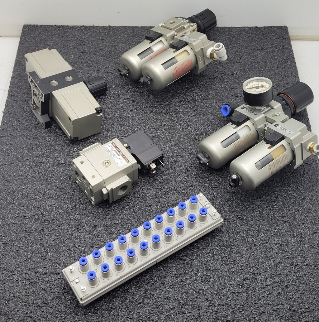 Lot of 5 SMC AFM30-03 Pneumatic Booster, 2x Regulator Solenoid Soft Start Valve