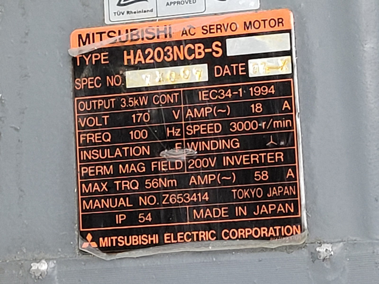 Mitsubishi AC Servo Motor HA203NCB-S 170V/100HZ