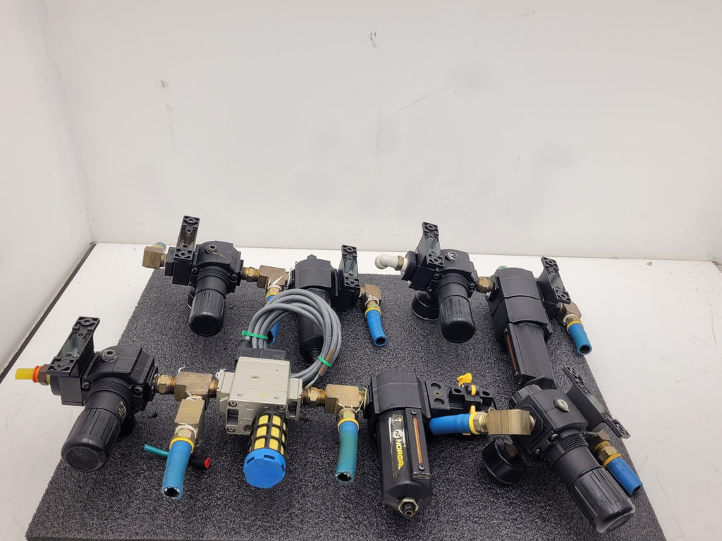 Lot of 4 Norgren R74G-4AK-RMG Filter Regulator Assembly 1x SMC NAV4000 Solenoid
