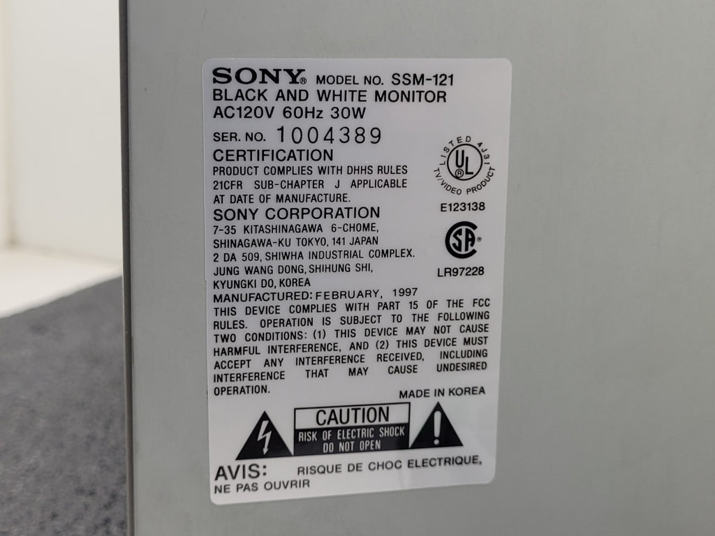 SONY ssm-121 Black White Monitor 12 inch CRT BNC made in Korea 1995