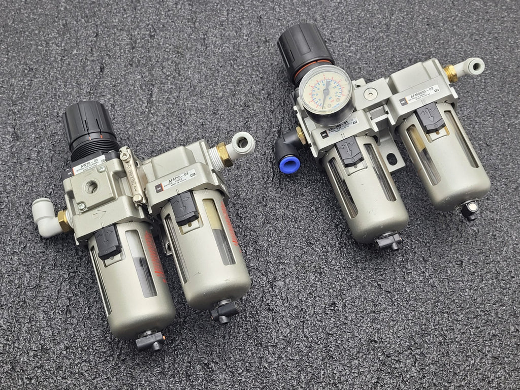 Lot of 5 SMC AFM30-03 Pneumatic Booster, 2x Regulator Solenoid Soft Start Valve