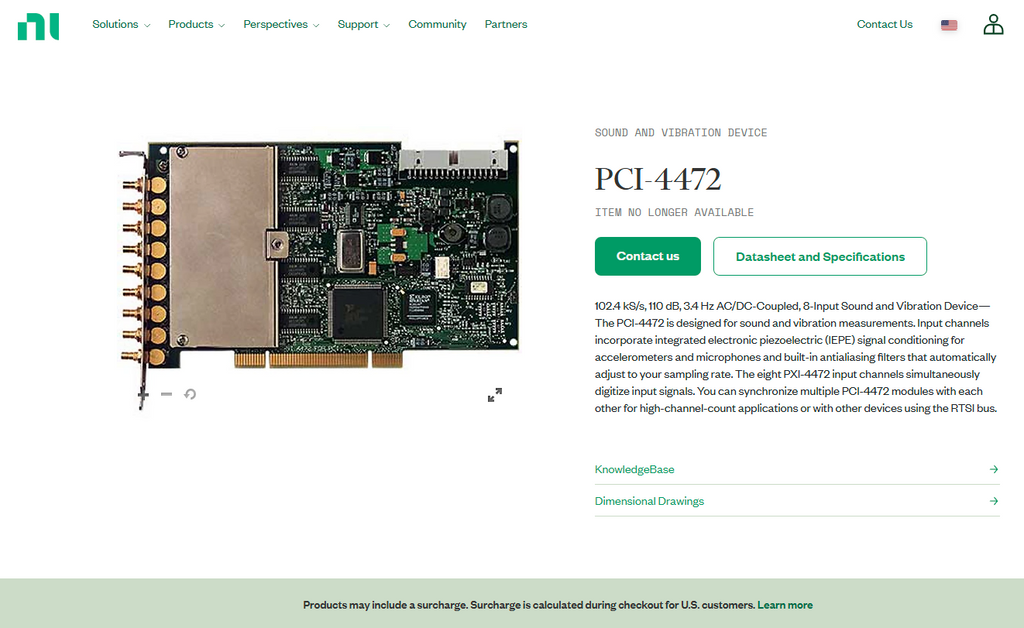 National Instruments 187611L-02L NI 4472 PCI 8-Input Sound and Vibration Device