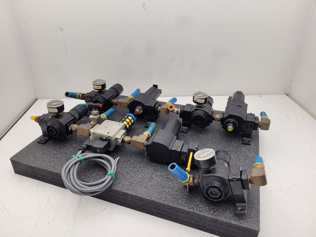 Lot of 4 Norgren R74G-4AK-RMG Filter Regulator Assembly 1x SMC NAV4000 Solenoid