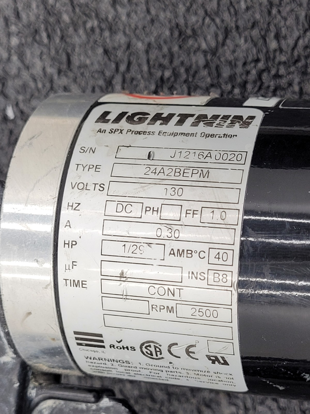 Dayton DC Speed Control + Lightnin Mixer Model G1Y03 24A2BEPM 2500RPM Stirrer