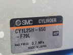 SMC CY1L25H-650-F79L Rodless Magnetic Coupled Guided Cylinder w/ D-F79 Sensors
