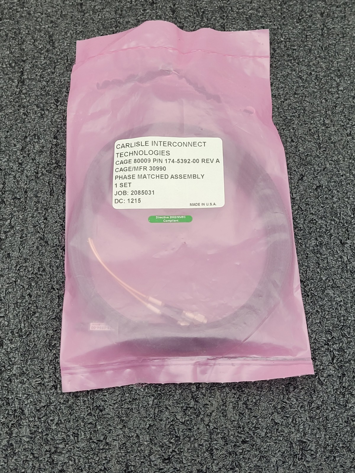 CARLISLE INTERCONNECT TECHNOLOGIES 174-5392-00 REV A PHASE MATCHED ASSEMBLY