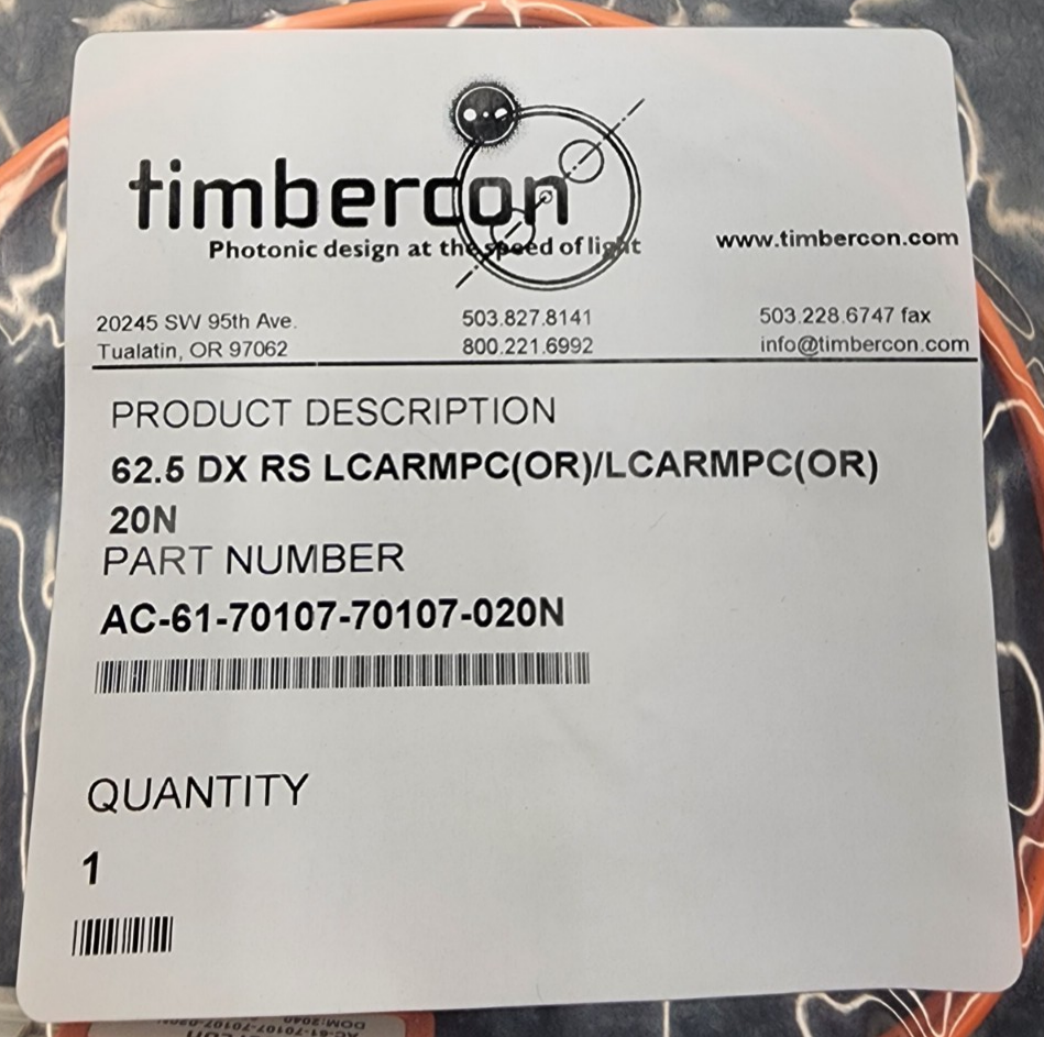 85 x TIMBERCON AC-61-70107-70107-020N 62.5 DX RS LCARMPC/20N Fiber Optic Cables