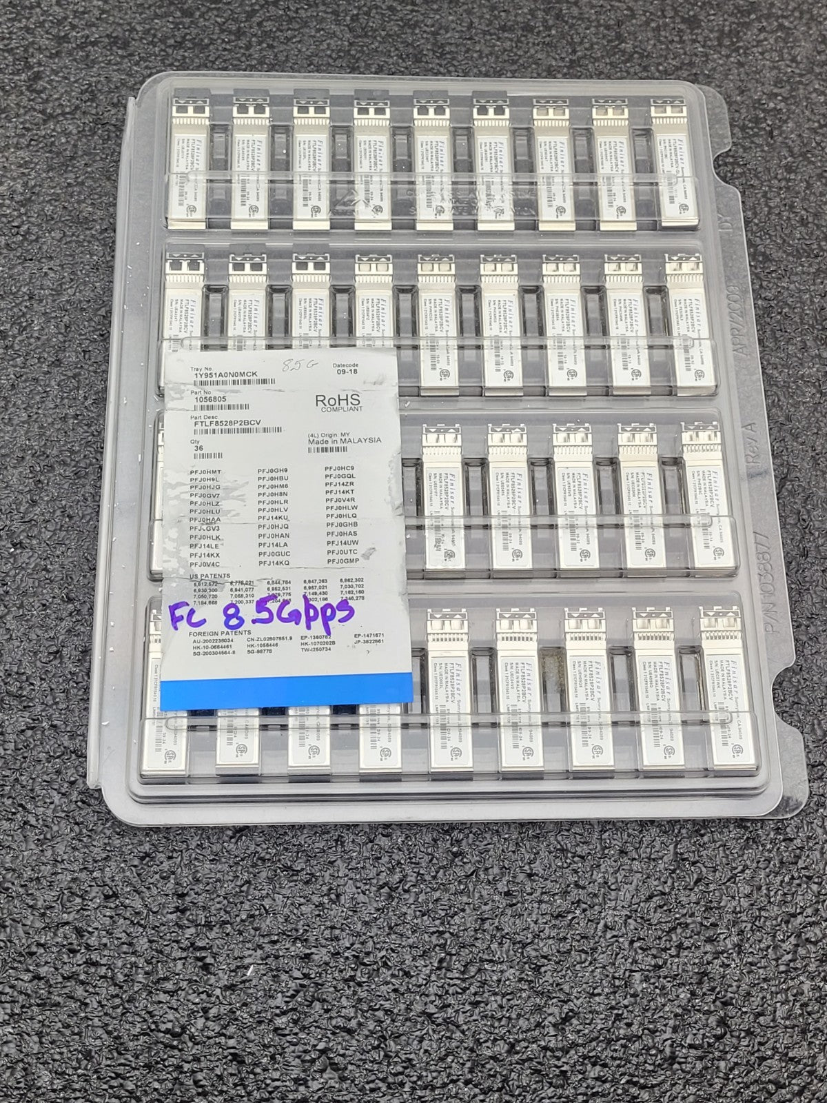 Lot of 38 Finisar FTLF8528P2BCV  850nm 8.5Gb SFP Transceiver Module
