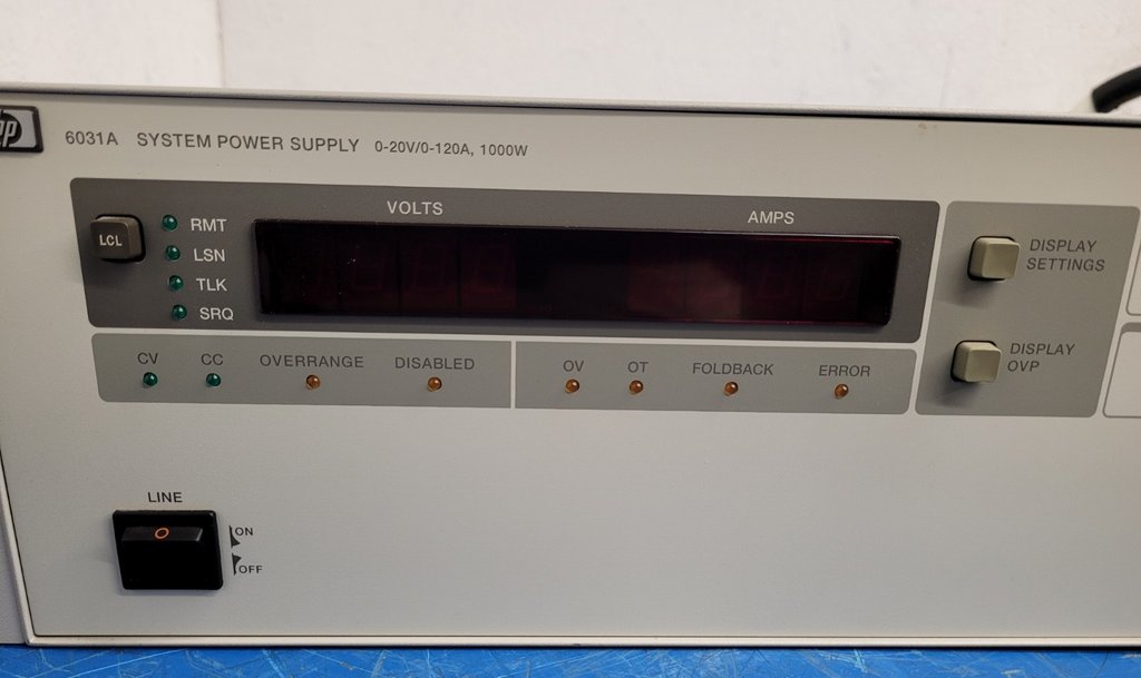 HP 6031A 0-20VDC 0-120A 1000W Power Supply Tested Working 220VAC Input