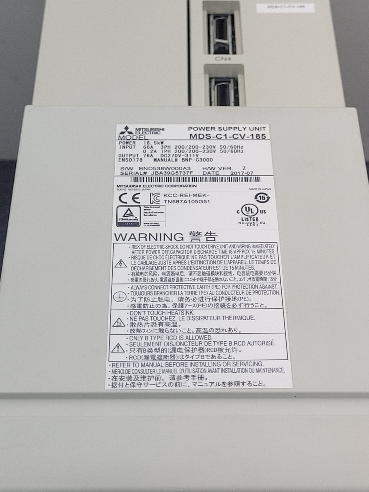 MITSUBISHI MDS-C1-CV-185 Power Supply 2017 Date Code