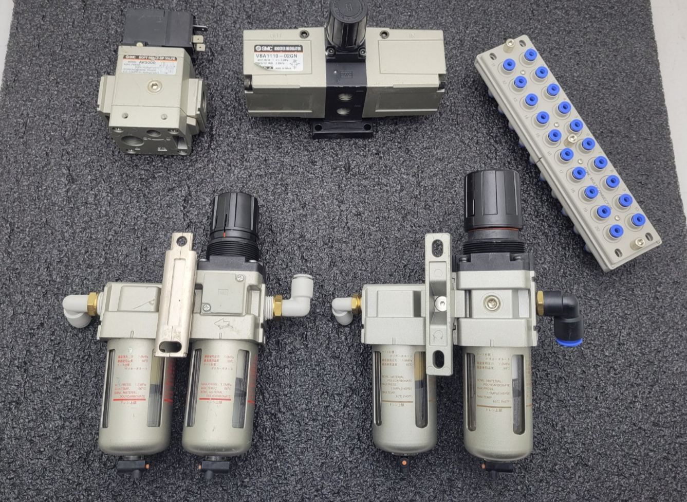 Lot of 5 SMC AFM30-03 Pneumatic Booster, 2x Regulator Solenoid Soft Start Valve
